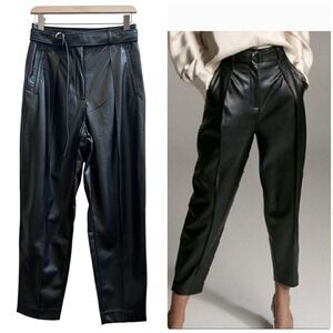Babaton Aritzia Mayne Soft Vegan Leather Center Seam Belted Black Pant Size 6